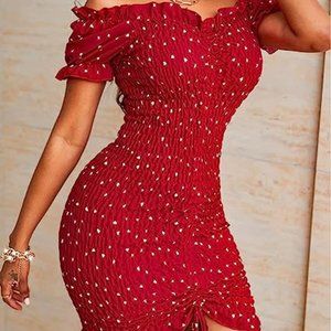 PrettyGarden Off Shoulder Short Sleeve Drawstring Mini Bodycon Dress